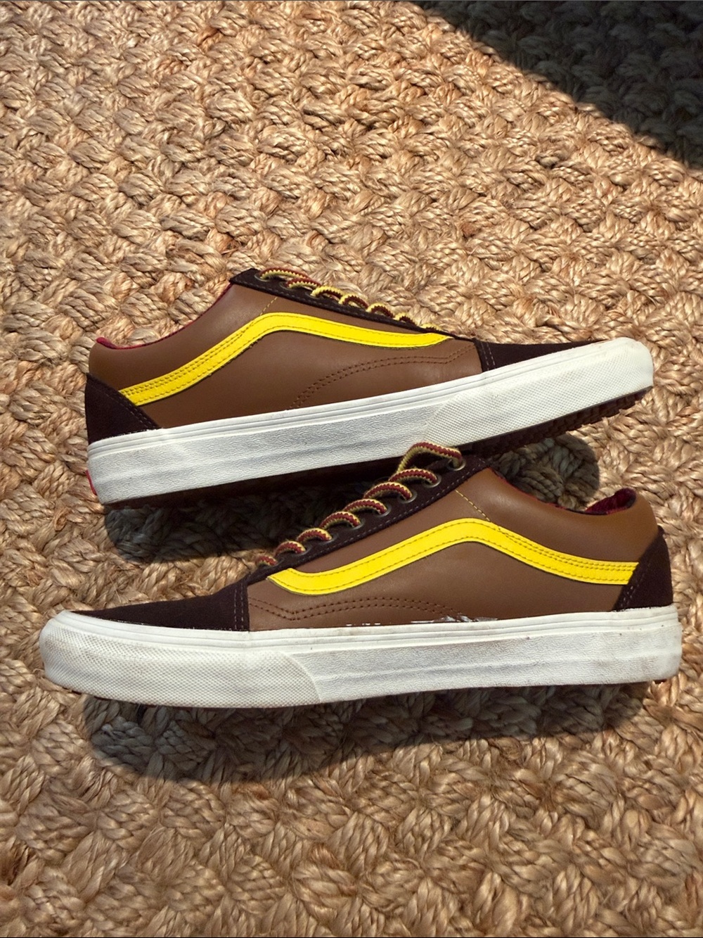 Vans Old Skool Brown Yellow Plaid Lined Sneakers - Picture 3 of 9